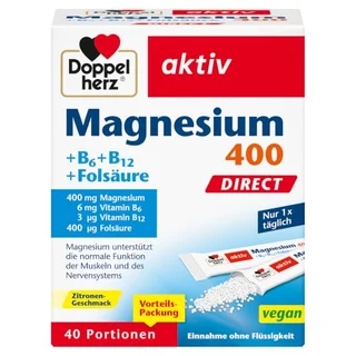 Doppelherz Magnesium 400 + B6 + B12 + Folsäure direct, 40 Stück